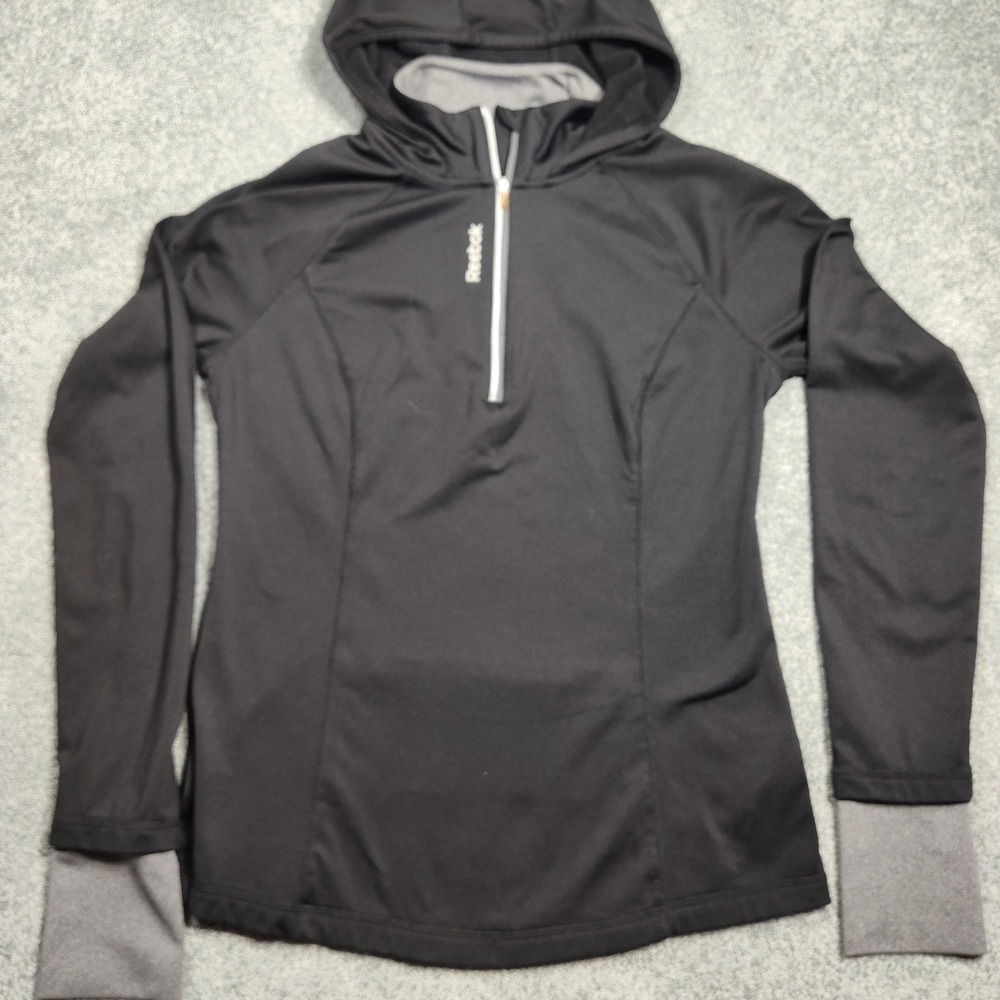 Reebok Women’s Quarter Zip Hoodie Small Black Activewear Pullover Thumb Hole